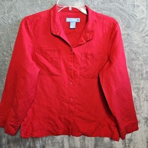 Evan Picone Women's M Blouse Linen Rayon Red Long sl